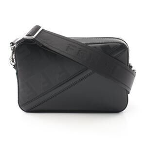 Fendi Diagonal Camera Case Zucca Shoulder Bag Leather Black